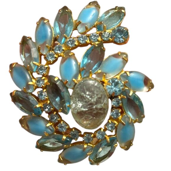 Vintage Mid-Century Juliana D&E Givre Blue Navette Stones Brooch & Clip On Earri - Picture 2 of 6